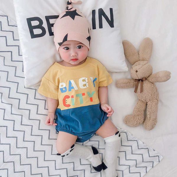 mini beibei city baby one-piece summer children's clothing letter printing color matching creeping suit leisure outerwear, White
mini beibei city baby one-piece summer children's clothing letter printing color matching creeping suit leisure outerwear, White