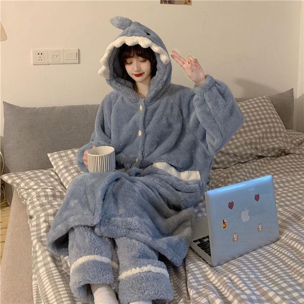 women's two piece pants cartoon one-piece pajama suit thickened loose plush nightgown warm student home cold proof, White
women's two piece pants cartoon one-piece pajama suit thickened loose plush nightgown warm student home cold proof, White