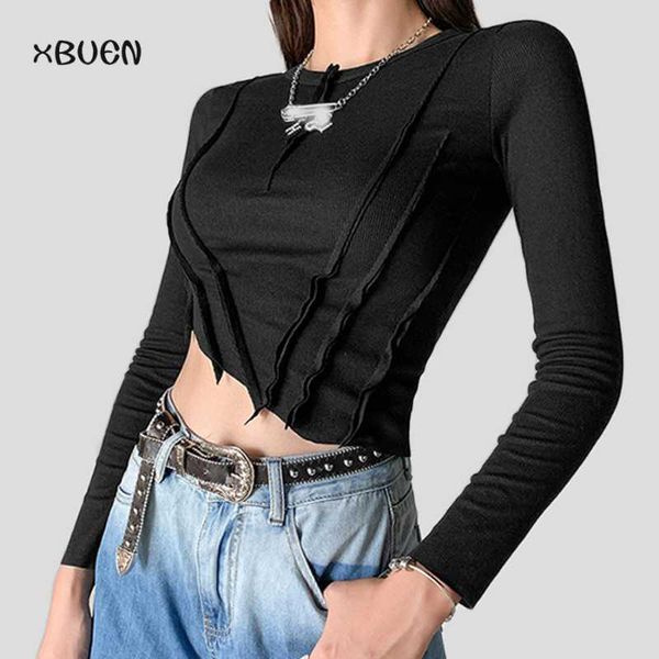 women's t-shirt round neck long sleeve cotton tees female fashion folds temperament slim crop stitching casual, White
women's t-shirt round neck long sleeve cotton tees female fashion folds temperament slim crop stitching casual, White