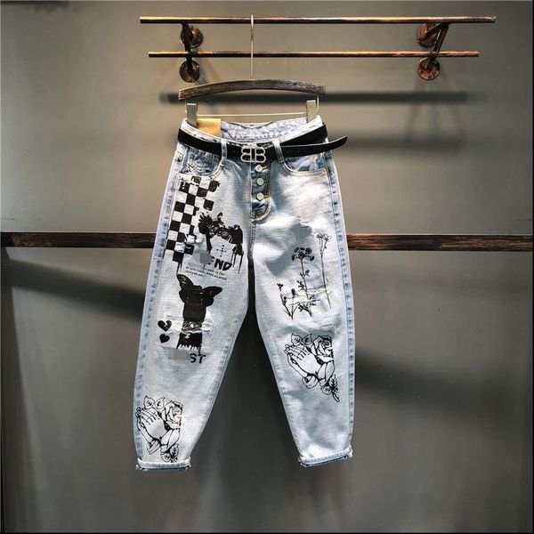 new arrival 2021 spring korea fashion women high waist ripped jeans all matched casual letter print loose denim harem pants s679, Blue
new arrival 2021 spring korea fashion women high waist ripped jeans all matched casual letter print loose denim harem pants s679, Blue