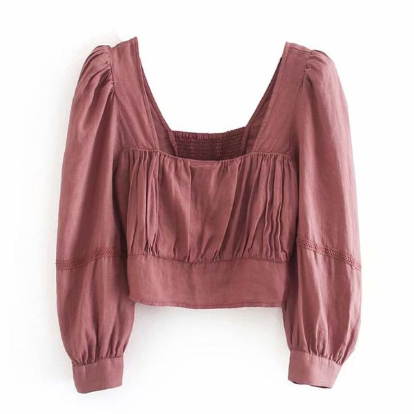 2021 women crop linen lace trim straight neckline long balloon sleeve back smocked elastic highstreet woman short blouse, White
2021 women crop linen lace trim straight neckline long balloon sleeve back smocked elastic highstreet woman short blouse, White