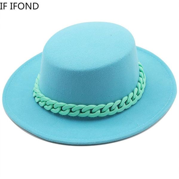 wide brim hats 2022 women pork pie fedora hat with candy color chain wool felt jazz floppy triby wedding party, Blue;gray
wide brim hats 2022 women pork pie fedora hat with candy color chain wool felt jazz floppy triby wedding party, Blue;gray