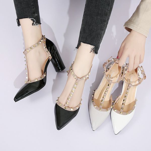 2021 Summer Shoes High Heels T Strap Rivet Pumps chunky Heels Sandal Patent Leather Dress Shoes White wedding shoes Ladies 7579Dress, Gray
2021 Summer Shoes High Heels T Strap Rivet Pumps chunky Heels Sandal Patent Leather Dress Shoes White wedding shoes Ladies 7579Dress, Gray