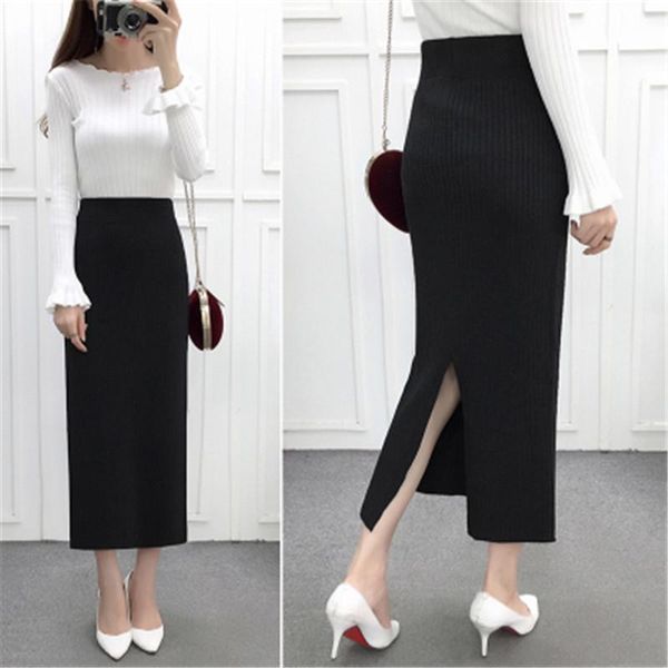 skirts spring women knitted skrits high waist slim long skirt split hem casual autuam ladies all-match apparels fashion zz420, Black
skirts spring women knitted skrits high waist slim long skirt split hem casual autuam ladies all-match apparels fashion zz420, Black