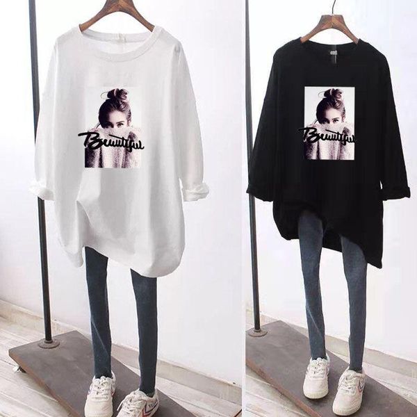 women's t-shirt large autumn fat sister long sleeve korean version loose thin medium bottoming wholesale, White 
women's t-shirt large autumn fat sister long sleeve korean version loose thin medium bottoming wholesale, White