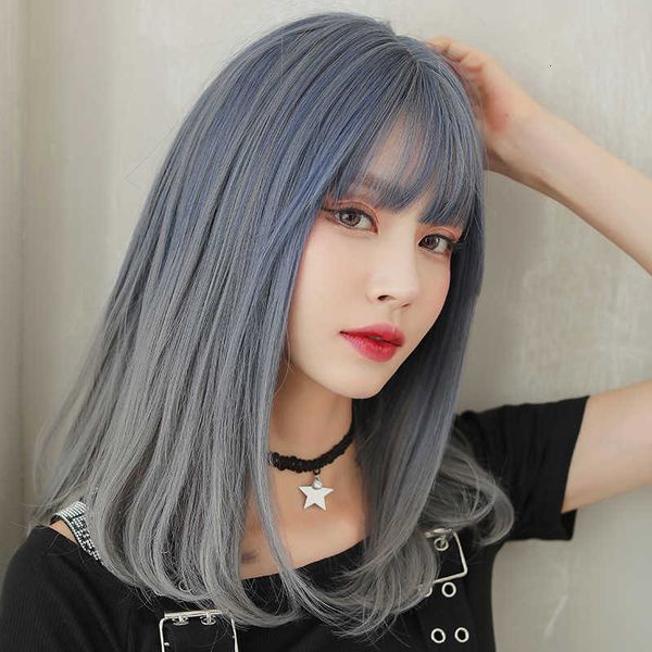 wig women's middle long hair natural head shoulder length buckle fashion fog blue gradient gray wig cover, Black
wig women's middle long hair natural head shoulder length buckle fashion fog blue gradient gray wig cover, Black