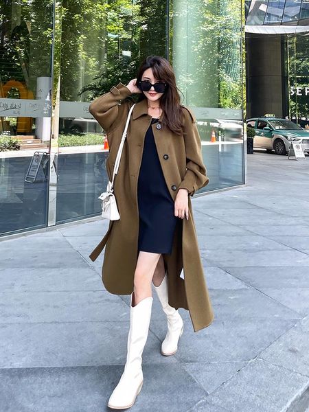 women's wool & blends double sided cashmere coat high-end temperament in autumn and winter 2021 hepburn loose thin, Black
women's wool & blends double sided cashmere coat high-end temperament in autumn and winter 2021 hepburn loose thin, Black