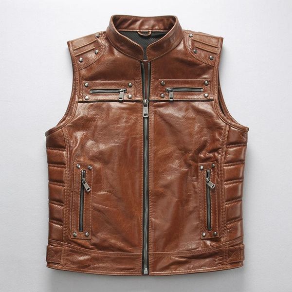 men's vests rivet 2021 cowskin sleeveless jackets brand designer genuine leather professional motorcycle biker black vest, Black;white
men's vests rivet 2021 cowskin sleeveless jackets brand designer genuine leather professional motorcycle biker black vest, Black;white