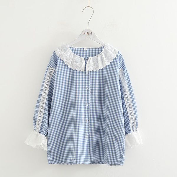women's blouses & shirts vintage mori girl embroidered lace peterpan collar shirt female loose cotton plaid womens blouse casual sprin, White
women's blouses & shirts vintage mori girl embroidered lace peterpan collar shirt female loose cotton plaid womens blouse casual sprin, White
