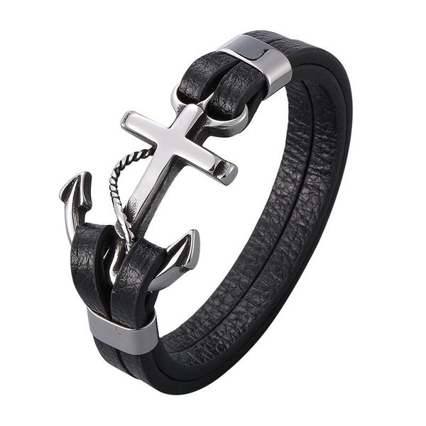 punk men's jewelry stainless steel bracelet black personality leather woven anchor male wristband rope chain for men gift pd1020, Golden;silver
punk men's jewelry stainless steel bracelet black personality leather woven anchor male wristband rope chain for men gift pd1020, Golden;silver