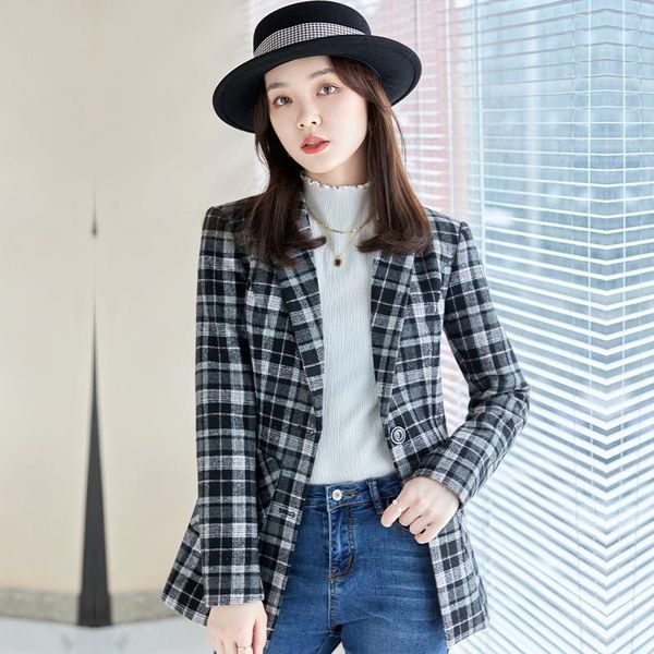 women's suits & blazers street plaid blazer spring and autumn korean style british design sense casual temperament small tailored suit, White;black
women's suits & blazers street plaid blazer spring and autumn korean style british design sense casual temperament small tailored suit, White;black