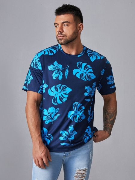 extended sizes men tropical print tee w8xg#, White;black