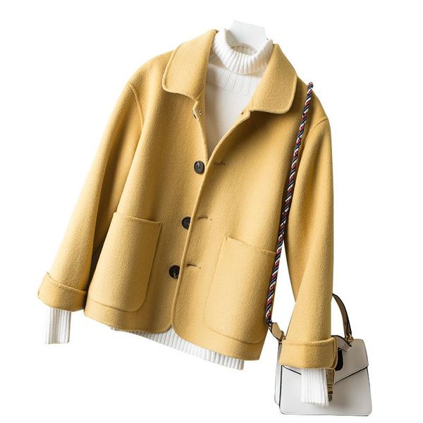 women's wool & blends winter woman coats 2021 korean coat 100% pure short paragraph nine points sleeve yellow female women jacket, Black
women's wool & blends winter woman coats 2021 korean coat 100% pure short paragraph nine points sleeve yellow female women jacket, Black