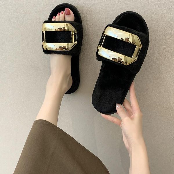 slippers women's 2021 summer solid color metal decoration flat plush outdoor comfortable light casual shoes, Black
slippers women's 2021 summer solid color metal decoration flat plush outdoor comfortable light casual shoes, Black