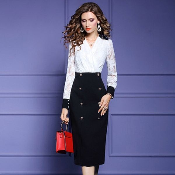 new 2021 fake two piece spring lace office lady long sleeve v-neck dresses autumn women's slim print patchwork dress plus xxxl 79c0, Black;gray
new 2021 fake two piece spring lace office lady long sleeve v-neck dresses autumn women's slim print patchwork dress plus xxxl 79c0, Black;gray