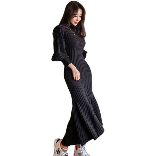 casual dresses 2021 autumn and winter women's high neck knitted dress lantern sleeve mermaid elegant simple base, Black;gray
casual dresses 2021 autumn and winter women's high neck knitted dress lantern sleeve mermaid elegant simple base, Black;gray