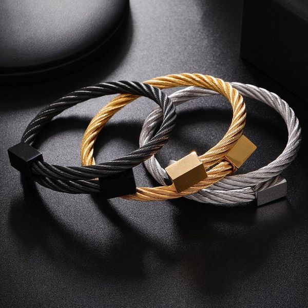 bangle luxury bracelet men's stainless steel bracelets punk wire winding hand designer jewelry men, Black
bangle luxury bracelet men's stainless steel bracelets punk wire winding hand designer jewelry men, Black