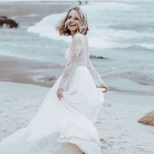 2021 spring summer boho beach wedding dresses long sleeve open backless lace chiffon elegant bridal gowns vestidos de novia custom, White
2021 spring summer boho beach wedding dresses long sleeve open backless lace chiffon elegant bridal gowns vestidos de novia custom, White