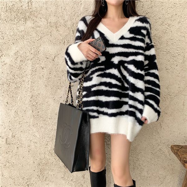 women's sweaters loose shirt big lazy mohair stylish zebra winter gvku, White;black
women's sweaters loose shirt big lazy mohair stylish zebra winter gvku, White;black