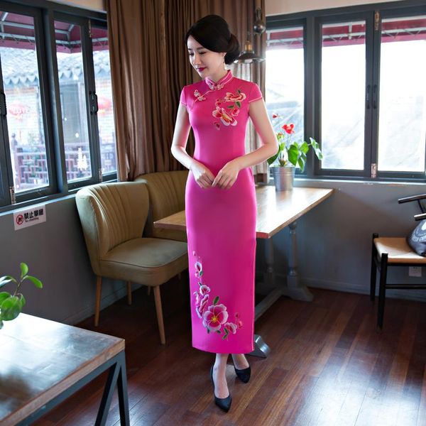 ethnic clothing pink sweet flower embroidery long cheongsam female slim novelty qipao summer short sleeve chinese dress s-3xl, Red
ethnic clothing pink sweet flower embroidery long cheongsam female slim novelty qipao summer short sleeve chinese dress s-3xl, Red