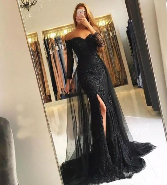 party dresses custom black lace mermaid trumpet prom gown sweetheart off-shoulder long sleeve thigh-high slits applique evening, White;black
party dresses custom black lace mermaid trumpet prom gown sweetheart off-shoulder long sleeve thigh-high slits applique evening, White;black