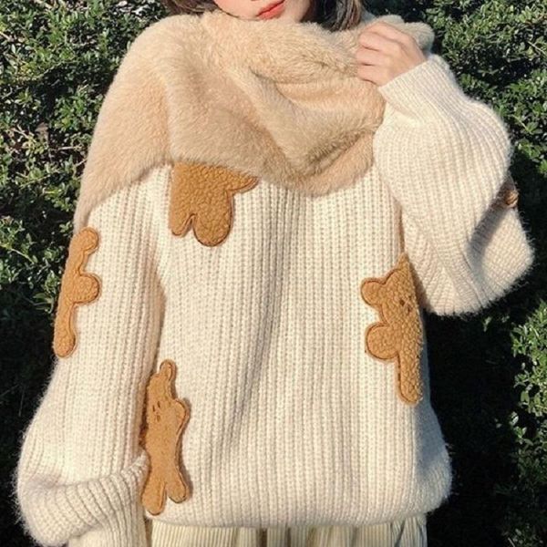 women's sweaters deeptown kawaii cartoon bear knitted sweater women korean fashion oversize preppy style sweet girl jumper autumn winte, White;black
women's sweaters deeptown kawaii cartoon bear knitted sweater women korean fashion oversize preppy style sweet girl jumper autumn winte, White;black