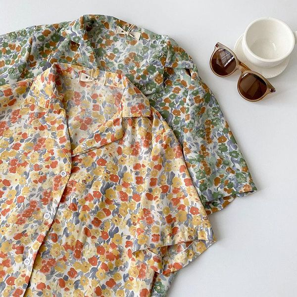 women's blouses & shirts summer floral shirt women turn-down collar short sleeve straight loose blouse femme fashion beach style, White
women's blouses & shirts summer floral shirt women turn-down collar short sleeve straight loose blouse femme fashion beach style, White