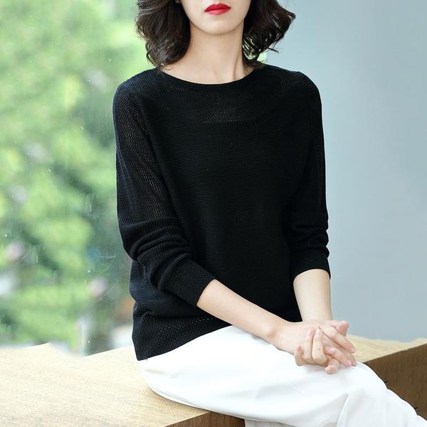 women's sweaters knitwear sweater 2021 spring autumn thin round neck long-sleeved loose tide zde2507, White;black
women's sweaters knitwear sweater 2021 spring autumn thin round neck long-sleeved loose tide zde2507, White;black