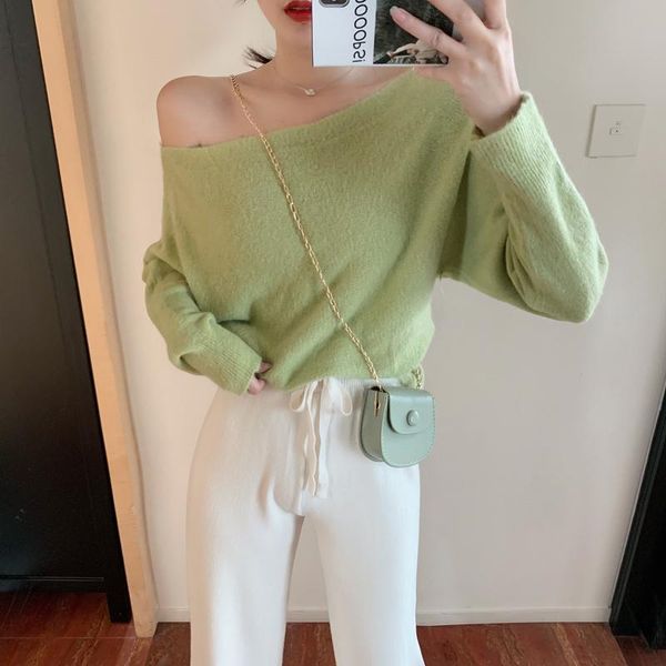 women's sweaters lazy wind one word collar pullover sweater women 2021 spring autumn korean fashion loose all-mattch knitting female, White;black
women's sweaters lazy wind one word collar pullover sweater women 2021 spring autumn korean fashion loose all-mattch knitting female, White;black