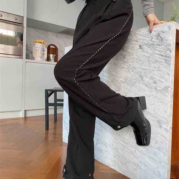 women's pants & capris black autumn women high waist trousers pleated ladies straight leg side striped korean fashion clothin zre7, Black;white
women's pants & capris black autumn women high waist trousers pleated ladies straight leg side striped korean fashion clothin zre7, Black;white