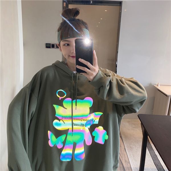 2021 autumn new loose sweatshirt women's hooded trendy cartoon reflective print pullover fashion all-match qfxv, Black
2021 autumn new loose sweatshirt women's hooded trendy cartoon reflective print pullover fashion all-match qfxv, Black