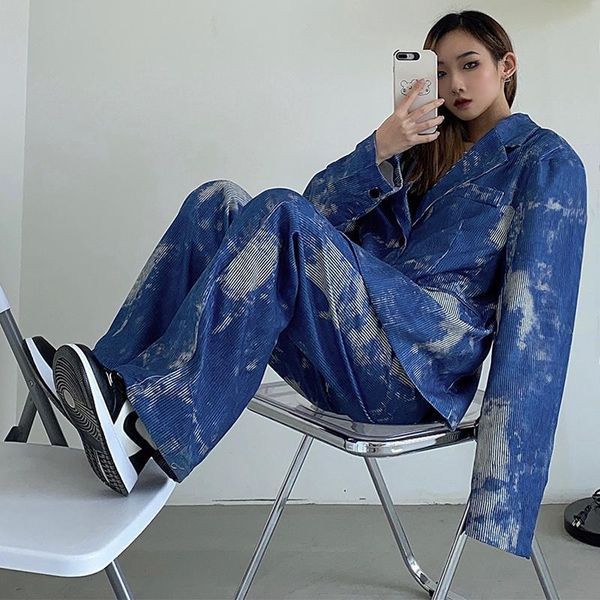 2021 new suit female retro chic tie-dye suit jacket + casual pants trousers two-piece female, White
2021 new suit female retro chic tie-dye suit jacket + casual pants trousers two-piece female, White