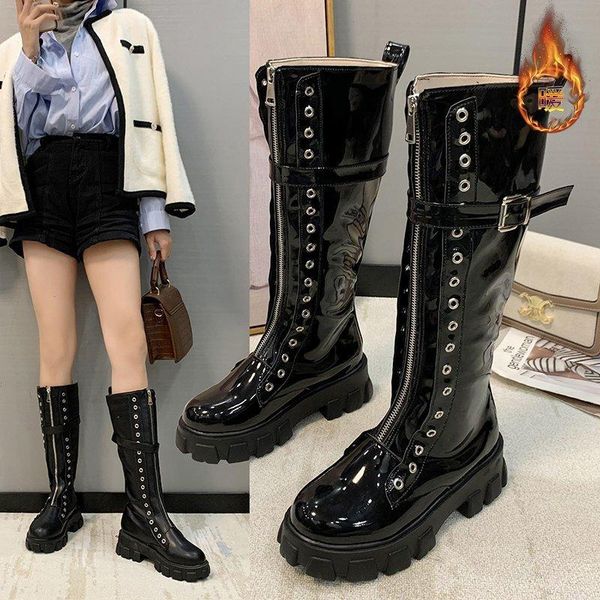 boots winter knee-high thick bottom platform shoes woman knight motorcycle round toe patent leather casual student, Black
boots winter knee-high thick bottom platform shoes woman knight motorcycle round toe patent leather casual student, Black