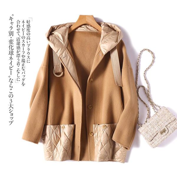 women's wool & blends shuchan 30% cashmere 70% womens coats high street patchwork hooded single breasted spliced parkas winter clothes, Black
women's wool & blends shuchan 30% cashmere 70% womens coats high street patchwork hooded single breasted spliced parkas winter clothes, Black