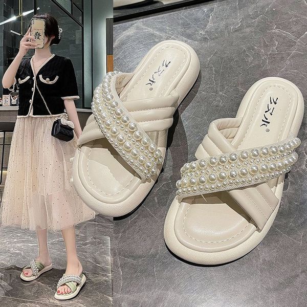 luxury slippers thick soled cross slippers for women to wear out in summer 2021 net red small fragrance pearl women's muffin cool drag, Black
luxury slippers thick soled cross slippers for women to wear out in summer 2021 net red small fragrance pearl women's muffin cool drag, Black