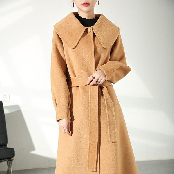 women's wool & blends double faced cashmere overcoat mid long 2021 autumn and winter korean loose baby collar, Black
women's wool & blends double faced cashmere overcoat mid long 2021 autumn and winter korean loose baby collar, Black