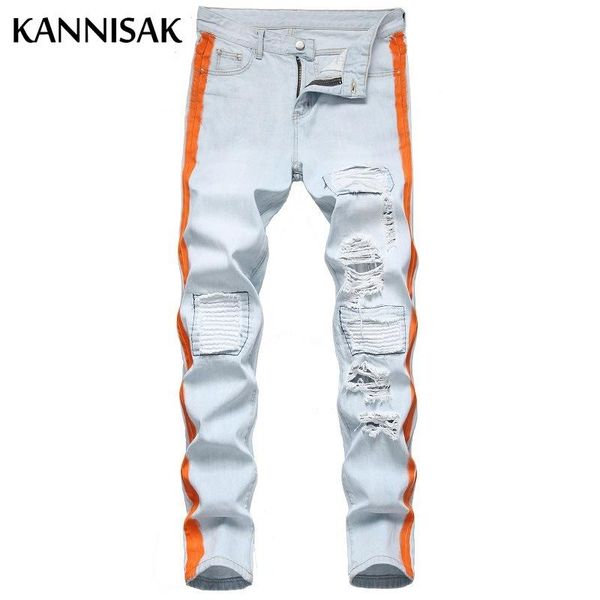 men's jeans kannisak men light blue ripped hole appliques vintage straight full length stripe streetwear denim cotton casual trousers
men's jeans kannisak men light blue ripped hole appliques vintage straight full length stripe streetwear denim cotton casual trousers