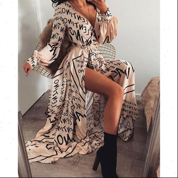 spring summer autumn dress 2021 letter print v neck long dress slit maxi dress beach robe femme vestidos de verano, Black;gray
spring summer autumn dress 2021 letter print v neck long dress slit maxi dress beach robe femme vestidos de verano, Black;gray