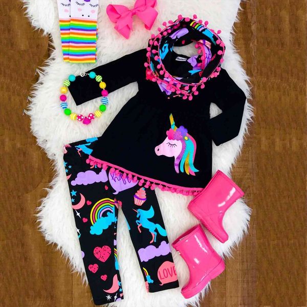 pudcoco girl clothes unicorn kids baby girls outfits t shirt dress long pants 2pcs sets, White