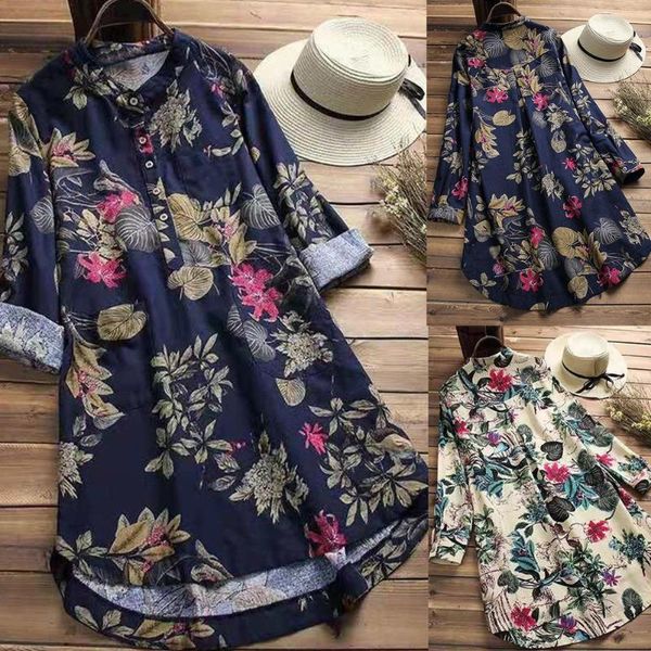 plus size women floral print long sleeve stand collar mid-length blouse shirt, White
plus size women floral print long sleeve stand collar mid-length blouse shirt, White