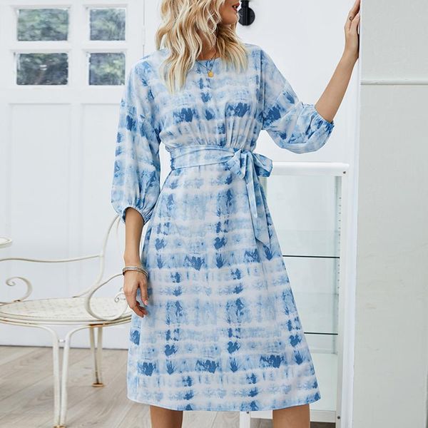 party dresses fashion tie-dye print dress o neck half sleeve sashes high waist elegant casual printed summer bandage for women, White;black
party dresses fashion tie-dye print dress o neck half sleeve sashes high waist elegant casual printed summer bandage for women, White;black