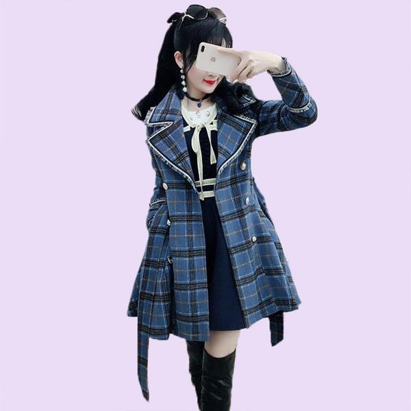 women's wool & blends 2021 spring and autumn women coats blue plaid british medium long woolen coat, Black
women's wool & blends 2021 spring and autumn women coats blue plaid british medium long woolen coat, Black