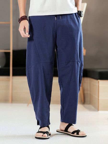 men drawstring waist slant pocket tapered pants k4a1#, Black
men drawstring waist slant pocket tapered pants k4a1#, Black