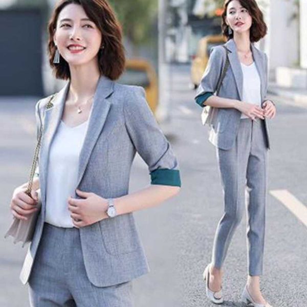 women's two piece pants gray apricot simple suit jacket female spring and summer thin fashion temperament elegant office professional, White
women's two piece pants gray apricot simple suit jacket female spring and summer thin fashion temperament elegant office professional, White