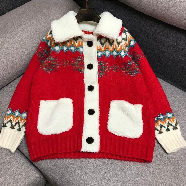 women's knits & tees designer knitted sweater for women vintage turn down collar red christmas thicken loose cardigan, White
women's knits & tees designer knitted sweater for women vintage turn down collar red christmas thicken loose cardigan, White
