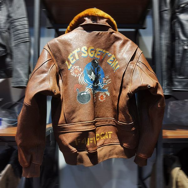 garfield cat navy g1 flight leather jacket with removable wool collar genuine cowhide coats, Black;brown
garfield cat navy g1 flight leather jacket with removable wool collar genuine cowhide coats, Black;brown