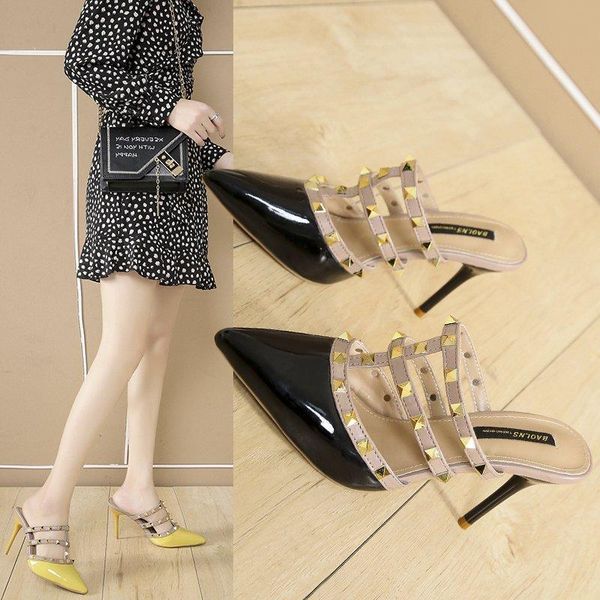 slippers pointed rivets fine heel high sandals 2021 summer baotou half fashion wear female tide z635, Black
slippers pointed rivets fine heel high sandals 2021 summer baotou half fashion wear female tide z635, Black