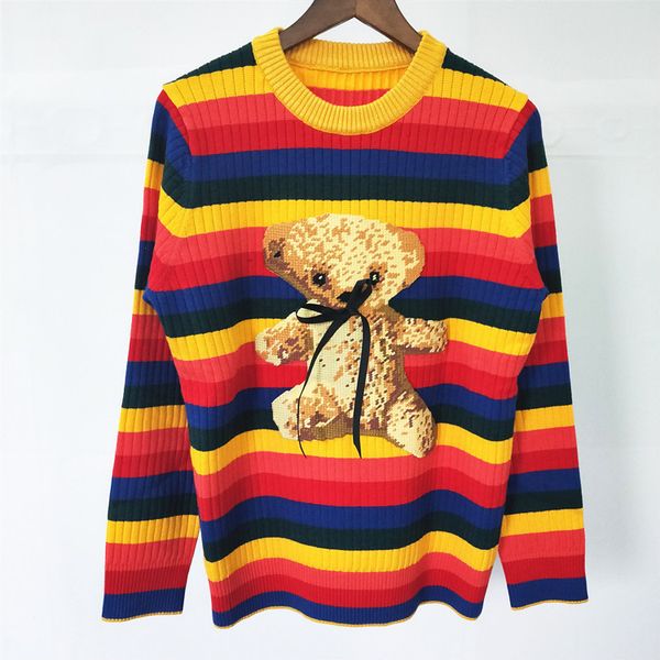 59% off factory outlet store colorful striped embroidered bear crew neck long sleeve knitted sweater for women in early spring, White;black
59% off factory outlet store colorful striped embroidered bear crew neck long sleeve knitted sweater for women in early spring, White;black