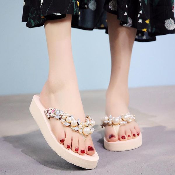 slippers women sweet pearl rhinestone flower slipper women's outdoor bohemia beach shoes female wedge high heels flip flops plus size 4, Black
slippers women sweet pearl rhinestone flower slipper women's outdoor bohemia beach shoes female wedge high heels flip flops plus size 4, Black