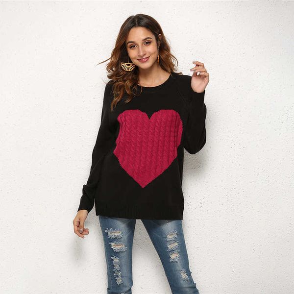 love heart pattern autumn sweaters pullover women long sleeve patchwork o-neck knitted ladies street casual sweater 210608, White;black
love heart pattern autumn sweaters pullover women long sleeve patchwork o-neck knitted ladies street casual sweater 210608, White;black